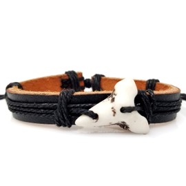 Shark Tooth Leather Bracelet -Surfer Bracelet -Shark Teeth Bracelet - Shark Jewelry (Black Leather White Tooth)