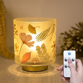 ULAROOM Battery Operated Small Lamp with Remote Control, Cordless Table Lamps with Timer, Portable Dimmable Brightness Bird Pattern Desk Lamp for Home Decorative Kids Bedroom (Blossom)