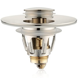 Universal Bathroom Sink Stopper - Bounce Wash Basin Drain Filter, Brushed Nickel Pop Up Drain Stopper, Bullet Core Push Type Sink Stopper, Sink Drain Plug with Anti-Clogging Strainer, for 1.1-1.5 inch
