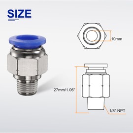 QUARKZMAN Push to Connect Fitting 10 mm Tube OD x 1/8 Inch NPT Thread Male Straight Quick Connector Copper Air Line Hose Fittings for Industry Air System PC10-N01, Blue