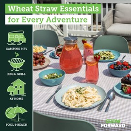 Grow Forward 16-piece Premium Wheat Straw Dinnerware Sets for 4 - Unbreakable Dishwasher & Microwave Safe Plastic Plates and Bowls Sets - Patio, Outdoors, RV, Camping Dishes - Seascape