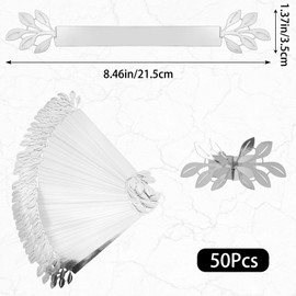 URROMA Reflective Napkin Ring, 50Pcs Reflective Silver Leaf Napkin Clasp Decorative Towel Buckle Wedding Napkin Wraps Band Paper Napkin Holder