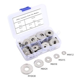 100Pcs Flat Penny Washers 5 Sizes Stainless Steel Large OD M4, M5, M6, M8, M10 Flat Repair Washer Plain Round Chrome Washers for Screws & Bolts