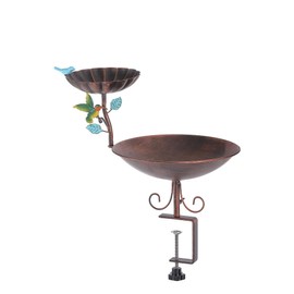 Bird Bath and Feeder Set Deck Mounted for Outdoors, 2-in-1 Balcony Birdbaths Bath Bowl, Adjustable Rustproof Heavy Duty Decor for Deck Railing Garden Yard Patio