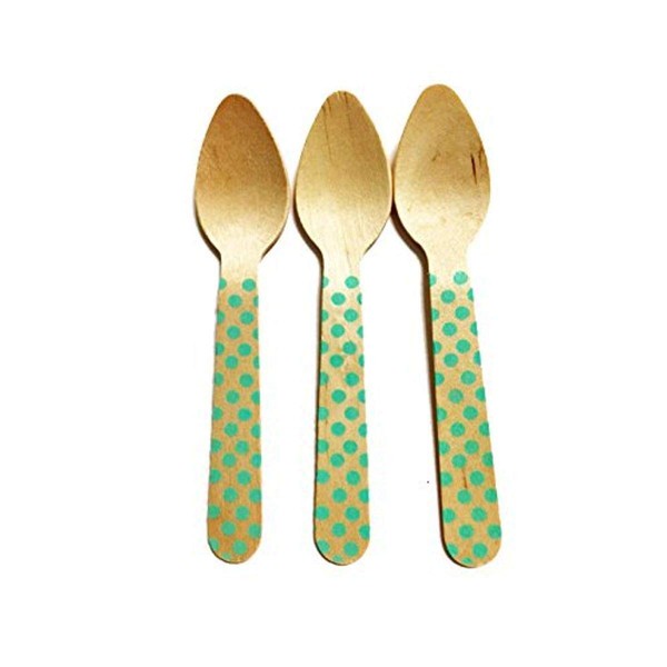 Perfect Stix Polka Dot Spoon 110 36-Mint Printed Wooden Spoons with Mint Polka Dot Pattern, 4.5" (Pack of 36)