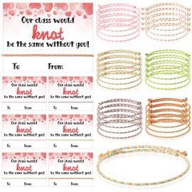 Riceshoot 30 Sets Valentine Gifts for Kids Classroom Neon Bracelets Rope Bracelets Valentine’s Day Gift Cards Our Class Will Knot Be The Same Without You Cards for Kids Classroom Exchange