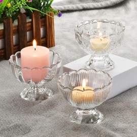 QHYK Tealight Candle Holder Set of 6, Clear Glass Tealight Holder with White Tealights, Candle Holder for Tea Lights/Pillar Candles, Table Decoration, Wedding, Birthday, Individual Candle Creations