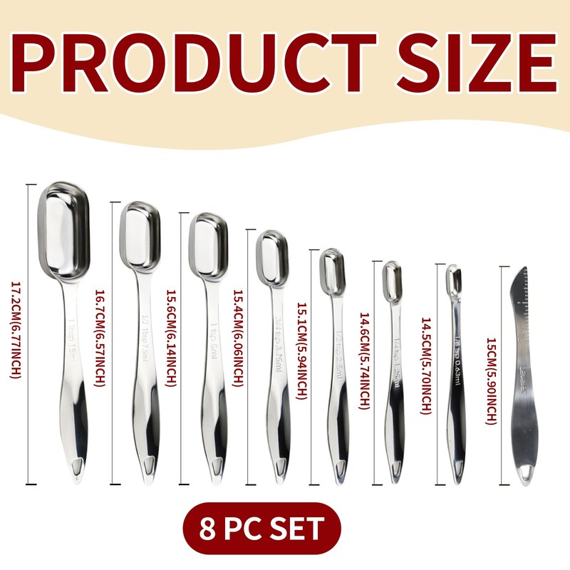 Icetop 8 Pcs Measuring Spoons Stainless Steel for Cooking