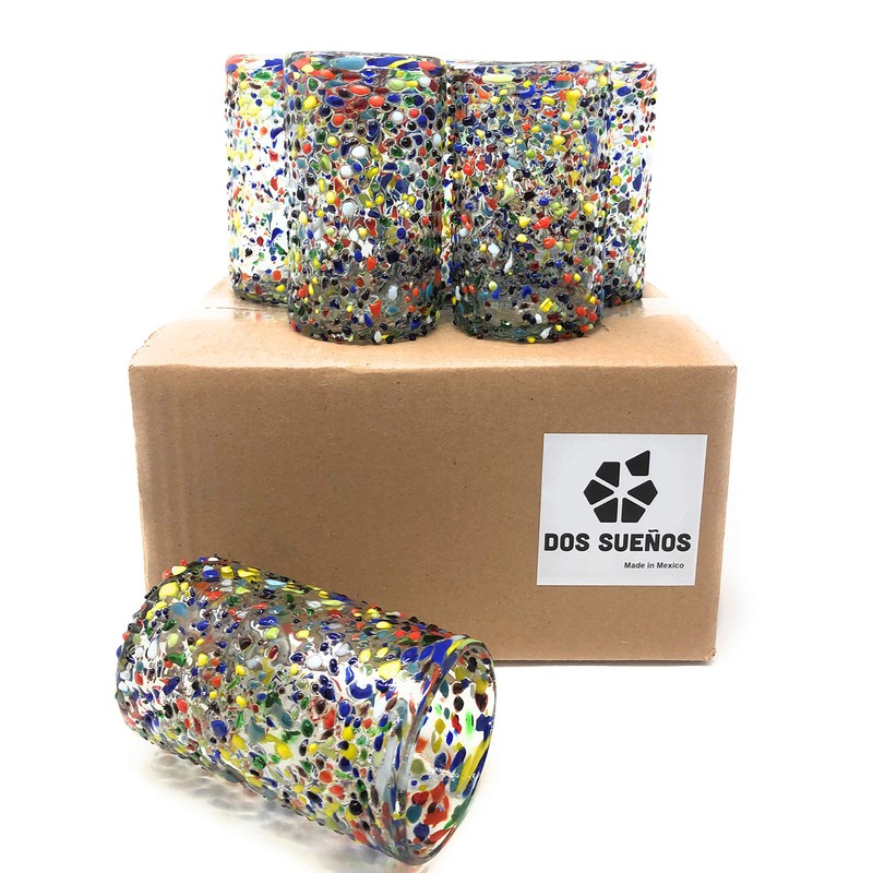 Hand Blown Mexican Drinking Glasses - Set of 6 Confetti