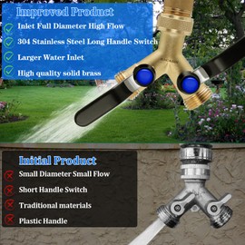 Brass Garden Hose Splitter, Hose y Splitter with Shutoff, Hose Splitter 2 Way Heavy Duty, Brass Y-Valve Water Garden Hose Adapter 2-Way Y-Valve 3/4" GHT Threads