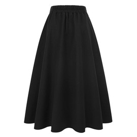 IDEALSANXUN Womens High Elastic Waist Maxi Skirt A-line Plaid Winter Warm Flare Long Skirt (Large, Long Pure Black)