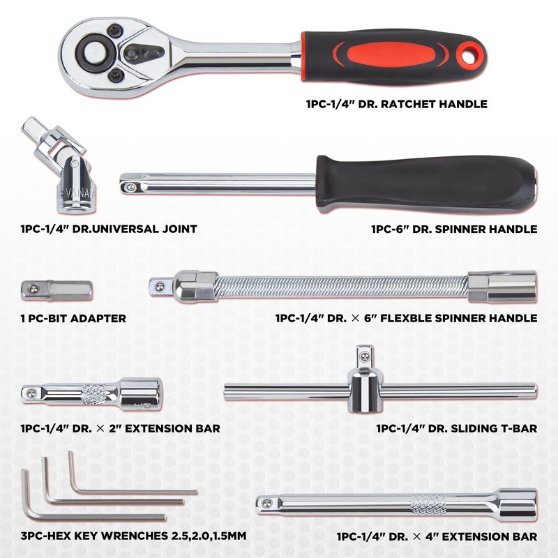 CARTMAN 53 Pieces 1/4 inch Drive Socket Ratchet Wrench Tool