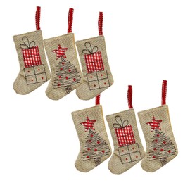 JINGTOPS Hessian Christmas Stockings, Santa Boots for Filling, Hanging Christmas Stockings, Hanging Pockets, Christmas Socks, Santa Stock, Jute, 14.5 cm x 10 cm (Pack of 6)