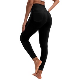VOOVEEYA Curvy Leggings for Women 25", Tummy Control Yoga Pants with Back Pockets High Waisted Buttery Soft 7/8 Leggings (25 in Solid Black XL)