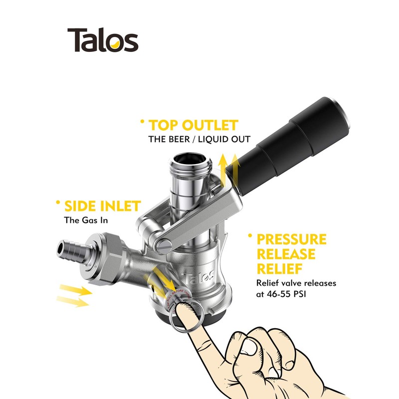 Talos BF KT85D-L D System Keg Tap Coupler, Silver