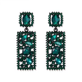Flyonce Statement Drop Earrings Green Rhinestone Crystal Rectangle Geometric Dangle Earrings Chandelier Costume Jewelry