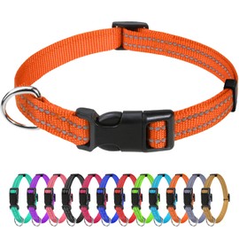 TagME Reflective Nylon Dog Collars, Adjustable Classic Pet Collar with Quick Release Buckle for Puppy, Orange, 3/8" Width