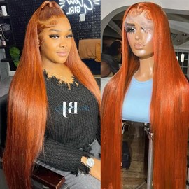 Poysew Ginger Orange Human Hair Lace Front Wig - 180% Density, Pre-Plucked, Baby Hair, 13x4 Straight Lace Frontal Wig for Black Women (20Inch)