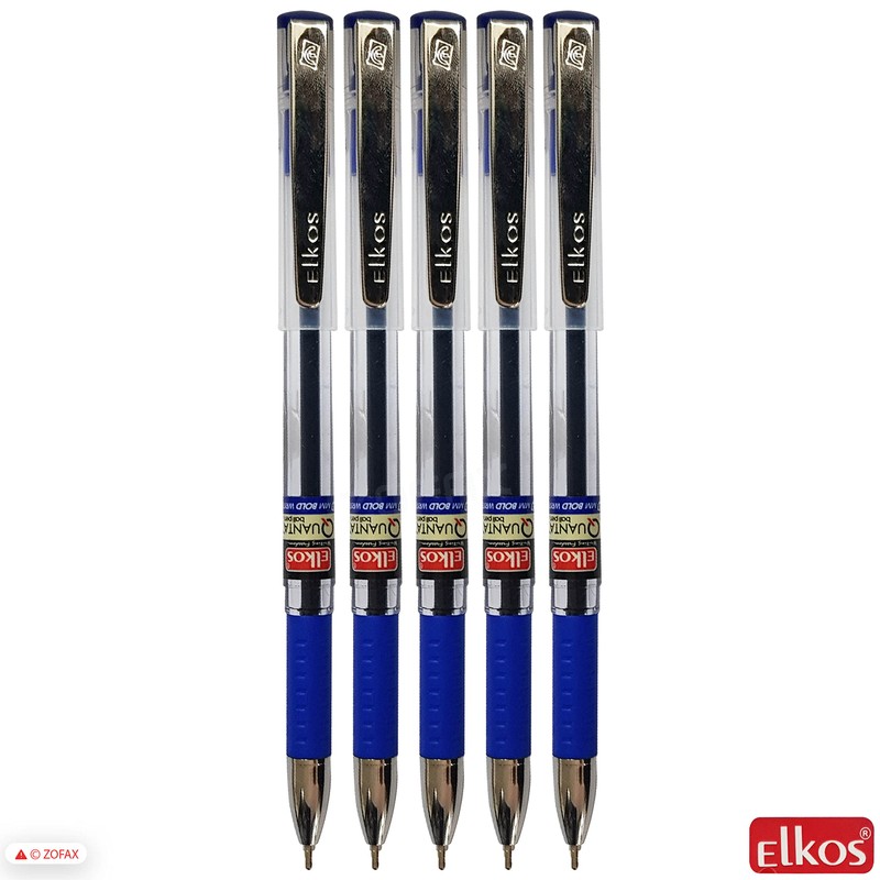 ELKOS BLUE Ballpoint Pens, 1.0mm Medium Point, Pack of 5,