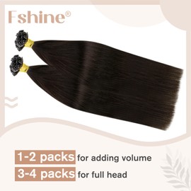 Fshine Hair Extensions, Bondings, 35 cm, 50 g, Dark Brown Colour 2 Real Hair Extensions, 1 g per Strand, Straight, Remy Hot Fusion Human Hair, U-Tip Real Hair Extensions