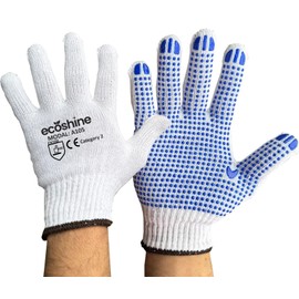 Ecoshine Supplies 12 Pairs Work Gloves PVC Dotted Gloves Work Gloves Grip Gloves Polka Dot Cotton Gloves Warehouse Use Gloves (Large/9)
