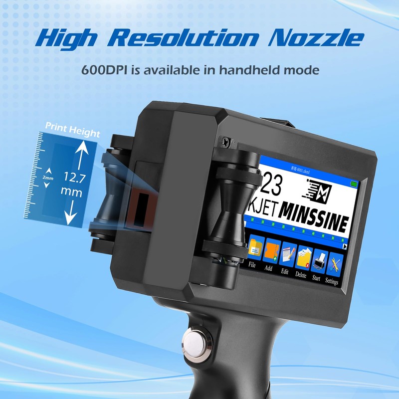 Minssine Handheld Inkjet Printer Gun MS-Z10 with 42ml Quick-Drying Ink