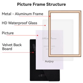 Autjvy 8x10 Picture Frame Gold - Brushed Brass Modern Simple Thin Aluminum Metal Photo Frame with HD Real Glass, Display for Tabletop and Wall Collage, 2 Pack