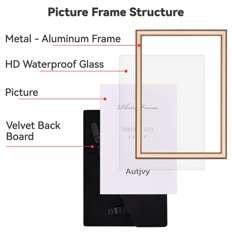 Autjvy 8x10 Picture Frame Gold - Brushed Brass Modern Simple