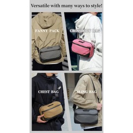 Leaper Small Crossbody Bags for Women：Lightweight Fanny Packs with Adjustable Shoulder Strap - Water-resistant Nylon Sling Bag for Men - Fashion Cross Purse for Travel Everyday - Yellow & Khaki