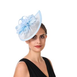 SAFERIN Fascinators Flower Tea Party Hats for Women Fascinator Headband and Clip Hats for Women (US, Alpha, Medium, TA20-Light Blue)