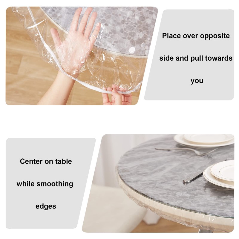 Clear Round Vinyl Fitted Tablecloth,Waterproof Oilcloth Heavy Duty Elasticized Table