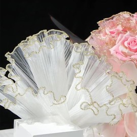 Amsthow 3 Pack Flower Wrapping Mesh Floral Wraps 4.5 Yards White Translucent Wrinkled Wave Net Yarn Pleated Tulle for Weddding Favor Florist Flowers Bouquet Packaging (White)