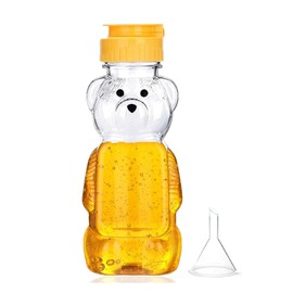 Plastic Bear Honey Bottles with Funnel, 240ml Empty Squeeze Honey Jars Leakproof Honey Dispenser No Drip Lids Honey Bear Containers for Ketchup Mustard Salad Dressing Sauce Syrup Oil Epoxy, BPA Free