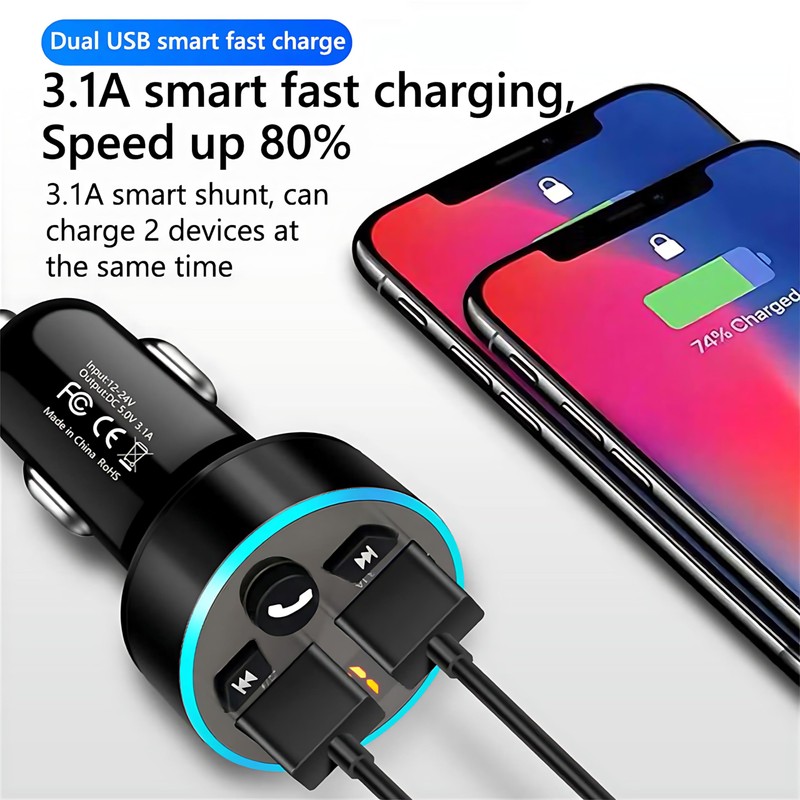 YCTech Bluetooth FM Transmitter, Universal Car Charger Adapter with Dual