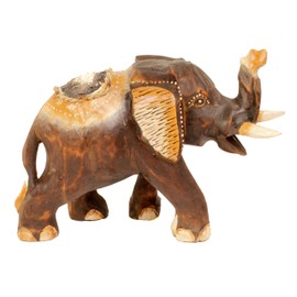 Brave Wings Hand Carved Wooden ~ Elephant 25cm Long ~ Ornament Sculpture Figurine Statue Unique Table Decoration Home Decor ~ 2645