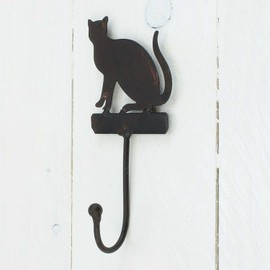 Macosa SA77670 Wall Hook Cat Cast Iron Country House Style Antique Dark Rust Painted Nostalgic Coat Hook Towel Hook Wall Decoration