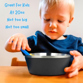 Stainless Steel Insulated Bowls for Kids and Adults - Set of 4-20 Oz Double Wall Metal Bowls for Ice Cream, Soup, Cereal, Snack, Rice Dish, Camping (Assorted 1 (Black, White, Blue, Natural))