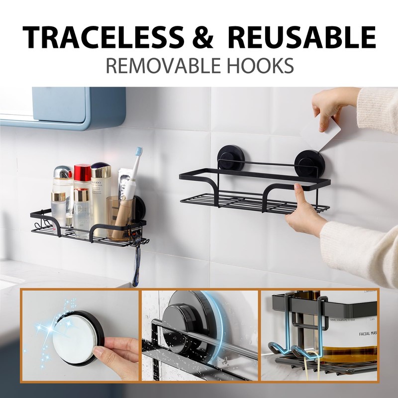 LEVERLOC Shower Caddy Suction Cup, 2 Pack Shower Shelves for