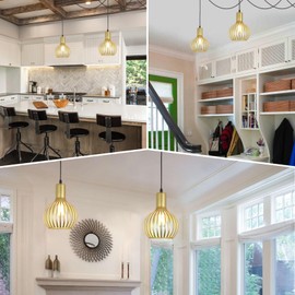 DLLT Plug in Pendant Light Fixtures, Adjustable Gold Pendant Lighting Over Sink, Farmhouse Metal Pendant Lights Kitchen Island, Vintage Brass Hanging Light for Living Room, Dining Room, Bedroom, E26