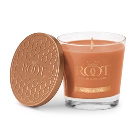 Root Candles Scented Candles Honeycomb Veriglass Premium Handcrafted Beeswax Blend Candle, Small, Amber & Oak