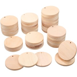 50 Pcs 2 Inch Wooden Circle Cutouts Blank Round Wood with Holes Round Wooden Ornaments Wooden Coins Unfinished Wood Round Disc Wooden Circle Chips Small Wooden Pieces for Crafts and Art Projects