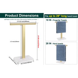 BathAce Hand Towel Holder, T-Shape Hand Towel Stand for Bathroom, Hand Towel Rack Bar Standing for Vanity Kitchen Countertop, 304 Stainless Steel (Marble Base, Gold)