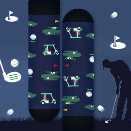 AGRIMONY Funny Golf Socks for Men Dad Teen Boys-Golfing Fun Novelty Funky Cool Crazy Silly Crew Socks- Fathers Valentines Golf Lover Golfer Birthday Gifts Christmas Stocking Stuffers-Dark Blue