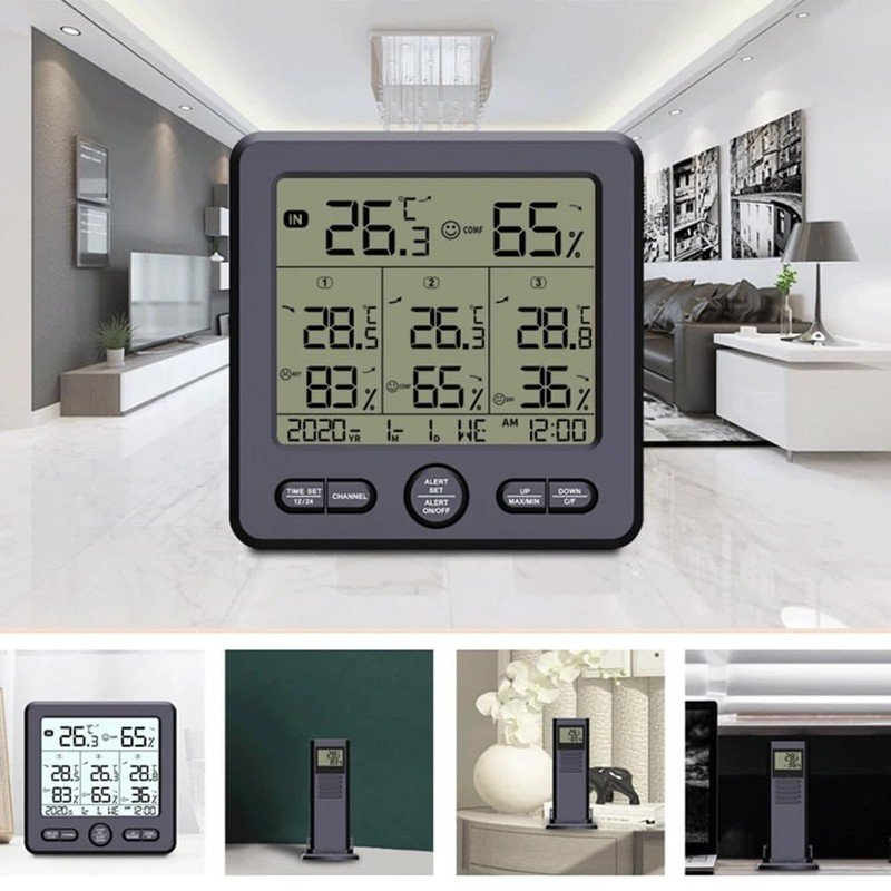 zaqwsx Weather Station Indoor/Outdoor Wireless Sensors Digital Thermometer Hygrometer LED