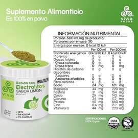 Vivio Foods, Electrolitos en Polvo Sabor Limón 120 gr