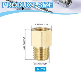 PATIKIL Brass Pipe Fitting Hex Bushing 6mm NPT Male to 1/4" NPT Female Reducing Adapter Pipe Extension Fittings for Tub Spout Shower Gold 6 Pack