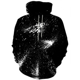 Asylvain Black and White Hoodies 3D Graphic Cool Hooded Classic Black Sweatshirt with White Design for Men and Women, XX-Large
