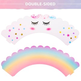 30-Pack Rainbow Unicorn Cupcake Wrappers & Toppers, Reversible Unicorn Cupcake Decoration for Unicorn Parties, 60pcs
