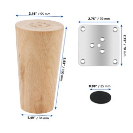 MANCHAP Pack of 4 10 cm Wooden Furniture Legs, Wooden Furniture Feet with Mounting Plate, Screws and Non-Slip Mats, Solid Wood Furniture Feet for Chest of Drawers