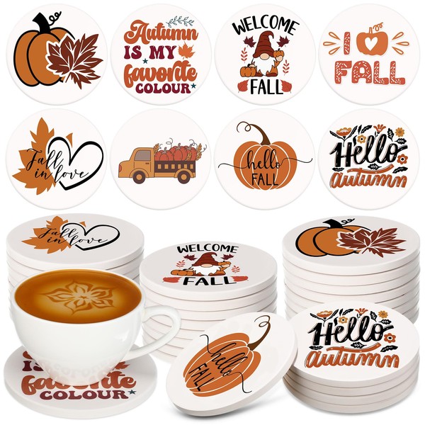 Patelai 24 Pcs Fall Coasters for Drinks Autumn Ceramic Coaster